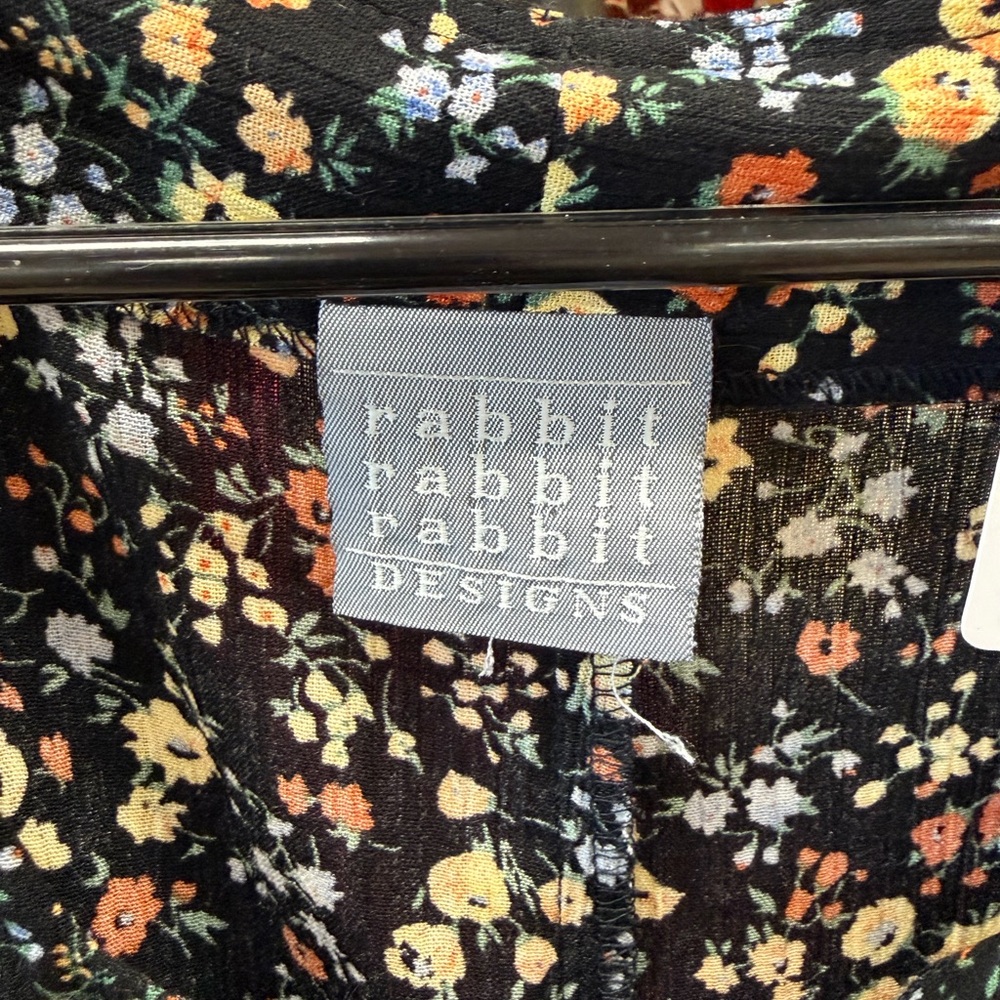 Vintage 90s Rabbit Rabbit Rabbit 🐇 Floral Black Dress - Picture 2 of 2